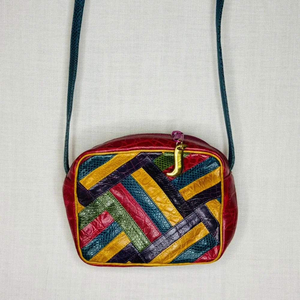 Sharif Vintage Patchwork Crossbody Bag Multicolor Faux Reptile Embossed Leather